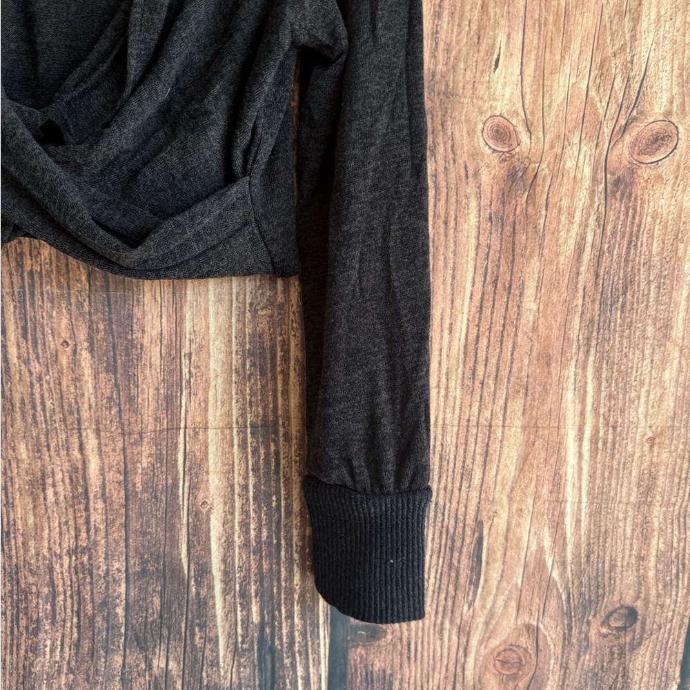 Anthropologie Twist Front Crop V-Neck Knit Sweater - Dark Grey - Picture 8 of 8
